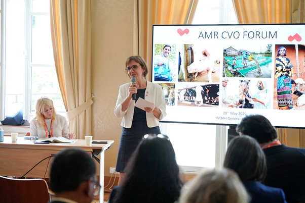 Dr Emmanuelle Soubeyran, speaking at the 2025 CVO AMR Forum.